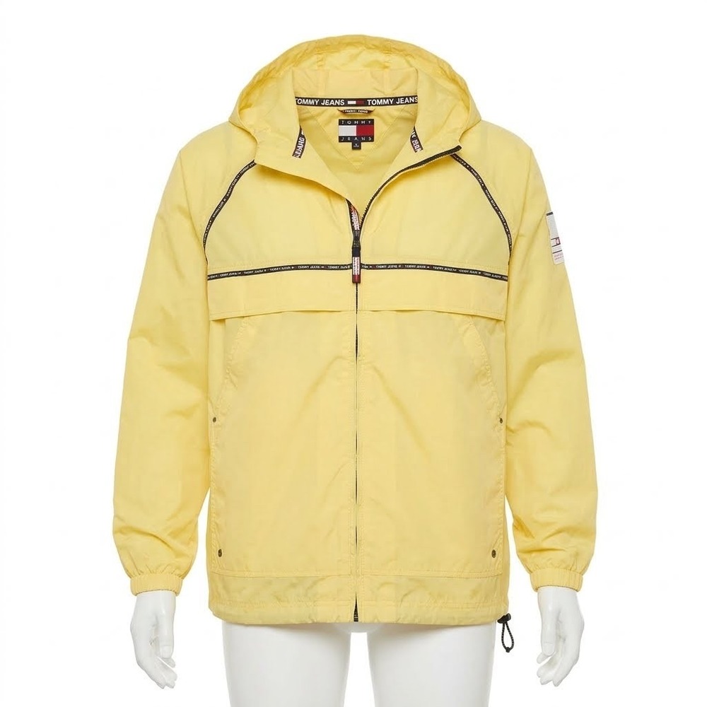 Tommy Jeans Yellow Ripstop Windbreaker Jacket Hooded Logo Tape Mesh Men's L NWT
